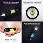 USB Rechargeable Mini Flashlight – Zoomable COB Torch for Camping and Emergency