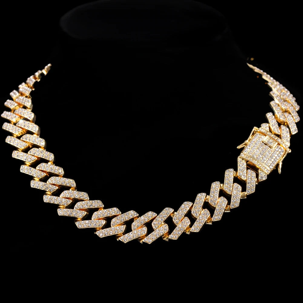 Iced Out Cuban Link Chain – AAA Rhinestone Men's Necklace for Hip Hop Jewelry