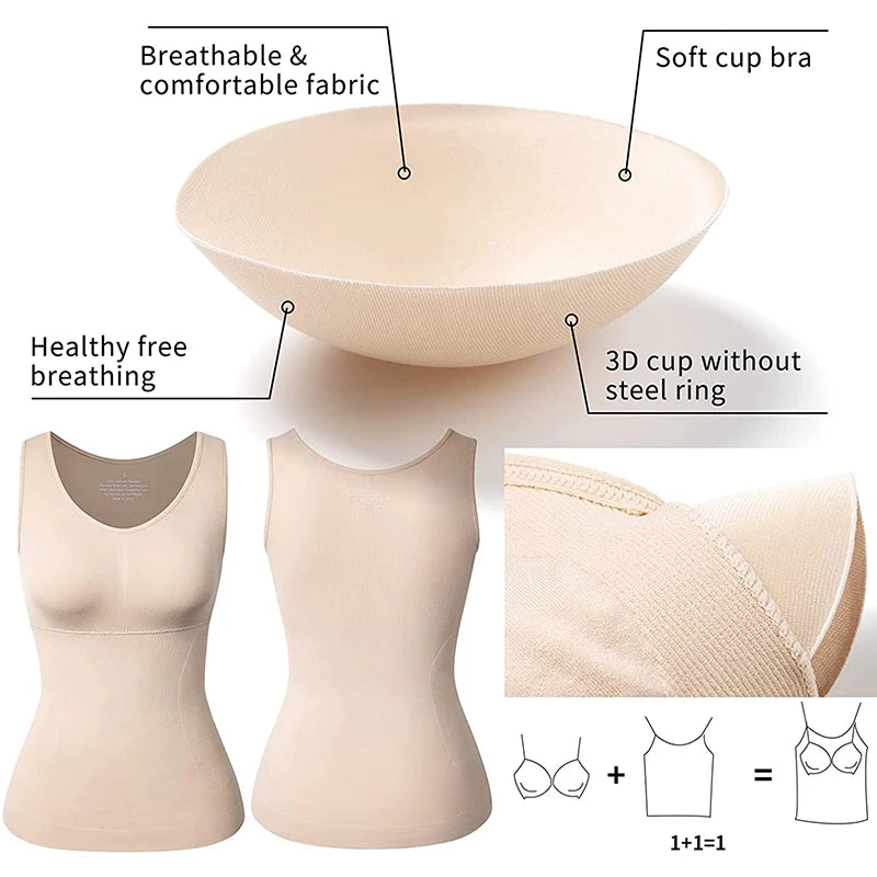 Plus Size Shaper Cami – Built-in Bra Compression Tank for Tummy Control