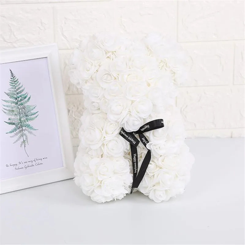Artificial Rose Bear – 25cm Flower Figurine for Valentine Anniversary Gift