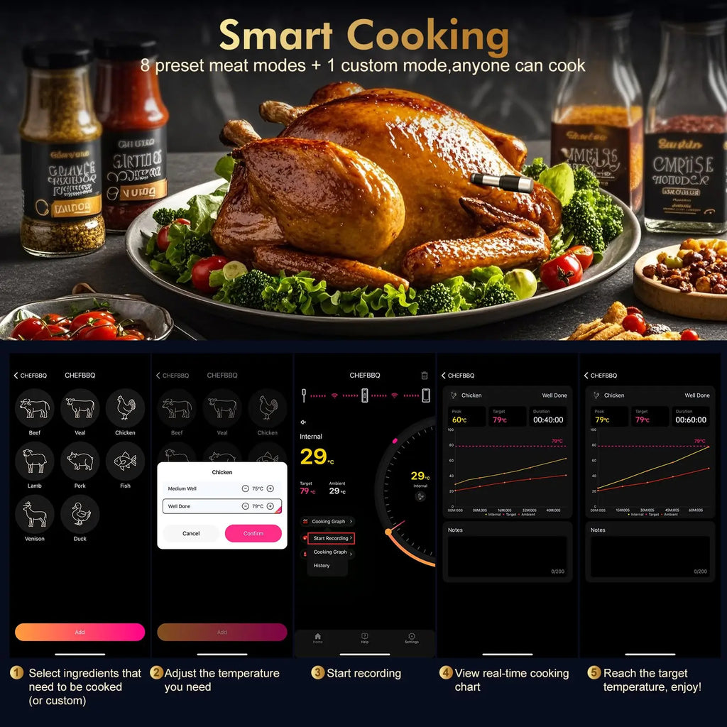Wireless Meat Thermometer – Bluetooth Digital Probe for BBQ Smoker and Oven