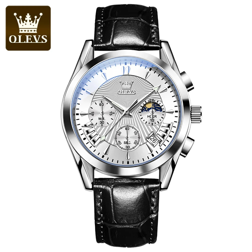 OLEVS Quartz Men's Watch – Luxury Waterproof Leather Wristwatch for Business