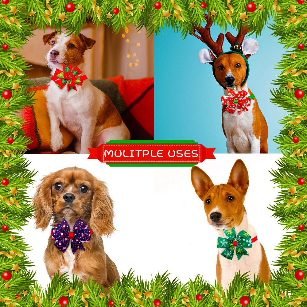 Adjustable Christmas Dog Bow Ties – Festive Holiday Pet Costume Accessories