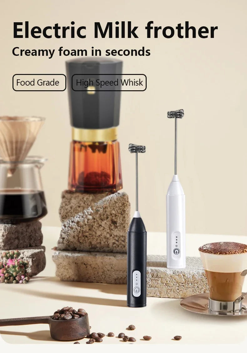 Electric Milk Frother – USB Rechargeable 3-Speed Whisk for Coffee and Foam