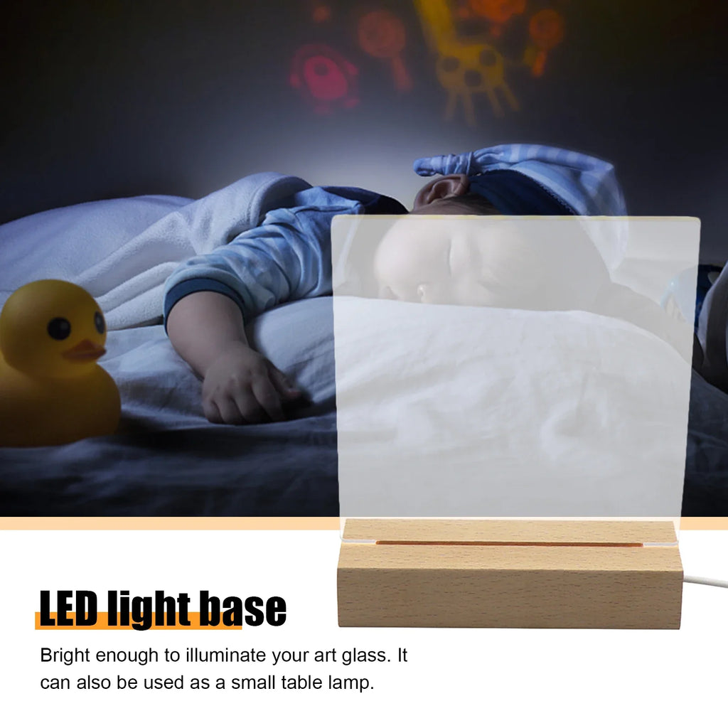 Rectangular Wooden LED Display Base – USB Light Stand for Acrylic Art Decor