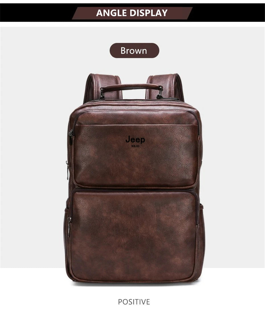 Split Leather Laptop Backpack – Large 14 Inch Travel Bag for Men