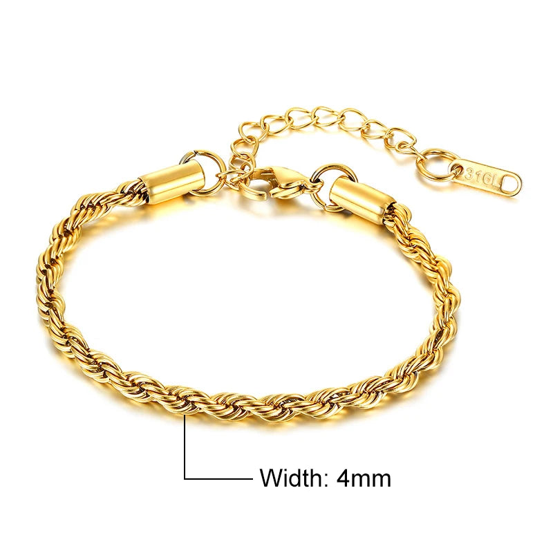 Stainless Steel Rope Chain Bracelet – Unisex Twisted Link Jewelry for Gift