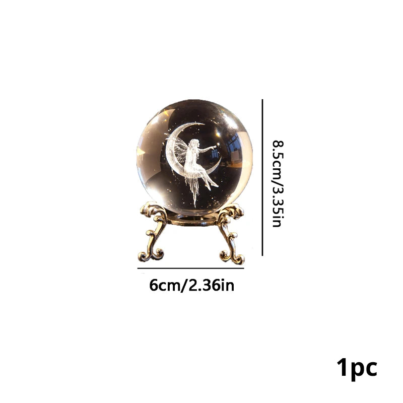 3D Laser Engraved Crystal Moon Fairy Ball – Decorative Figurine for Home