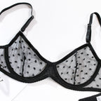 Polka Dot Mesh Lingerie Set – Sheer Underwire Bra and G-String for Women