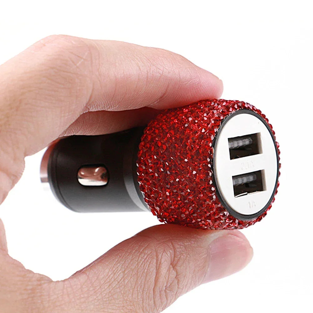 Bling Dual USB Car Charger – Diamond Fast Adapter for Women Interior Decor