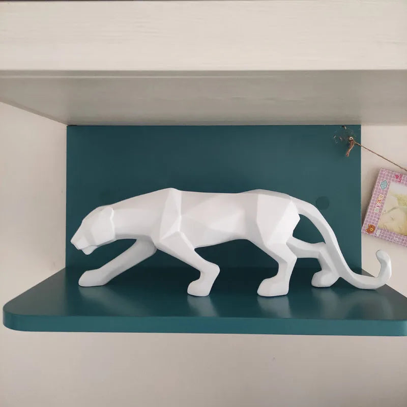 Large Geometric Panther Statue – Abstract Resin Leopard for Home Office Decor