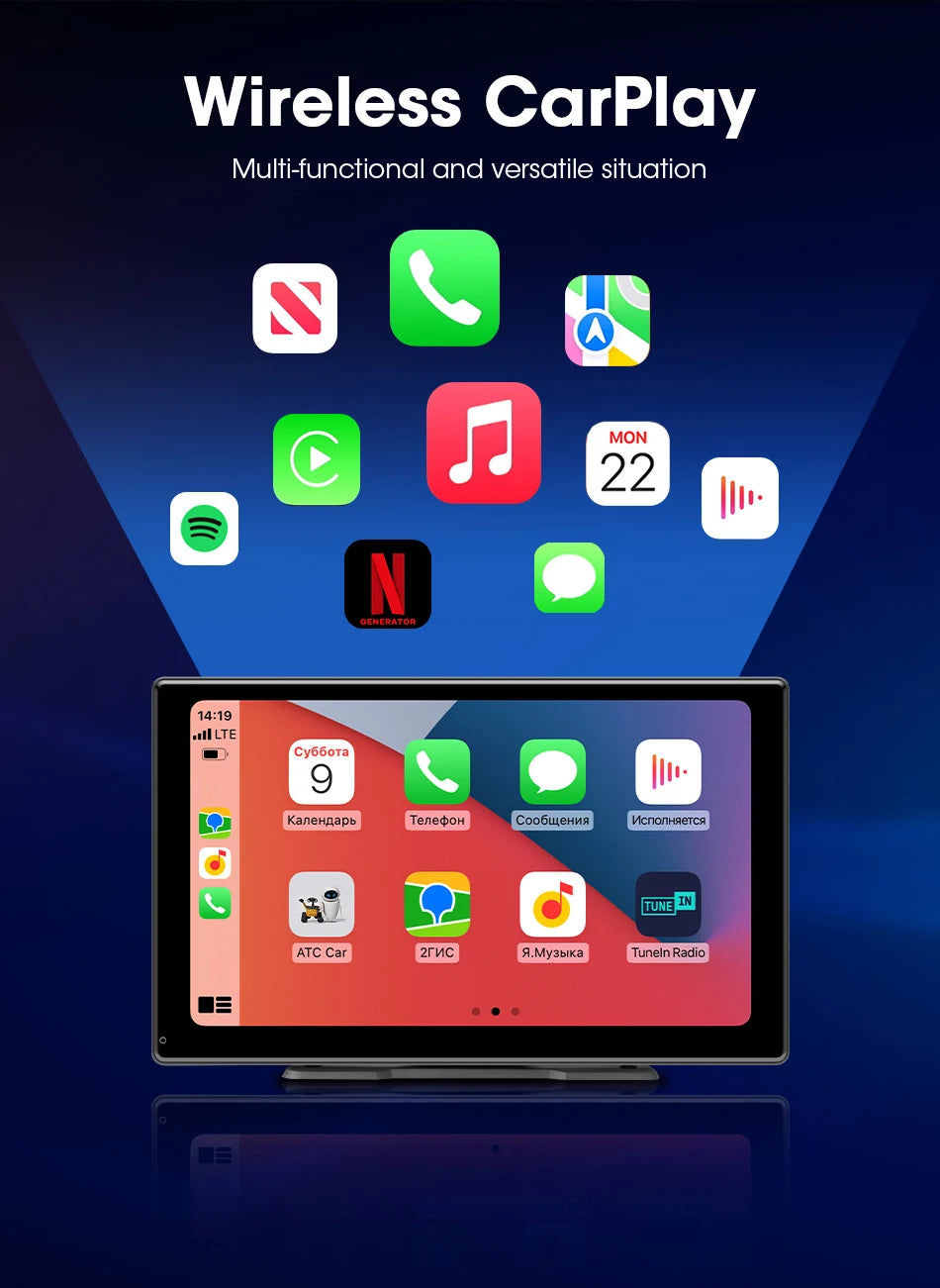 10 Inch 4K Dash Cam – Wireless Carplay GPS Navigator for Vehicle Dashboard