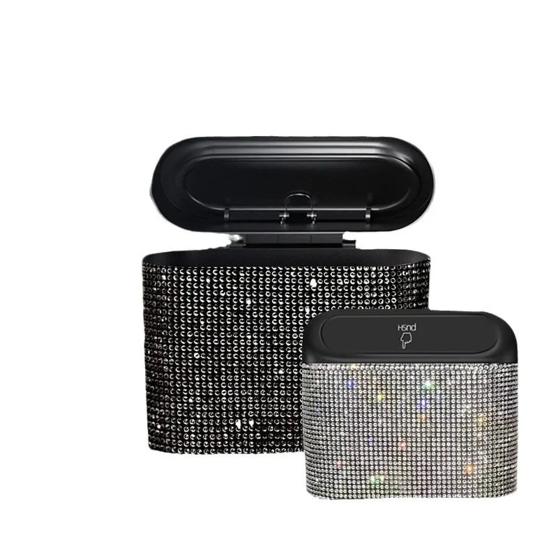 Bling Car Trash Bin – Crystal Seat Back Garbage Storage for Women Interior