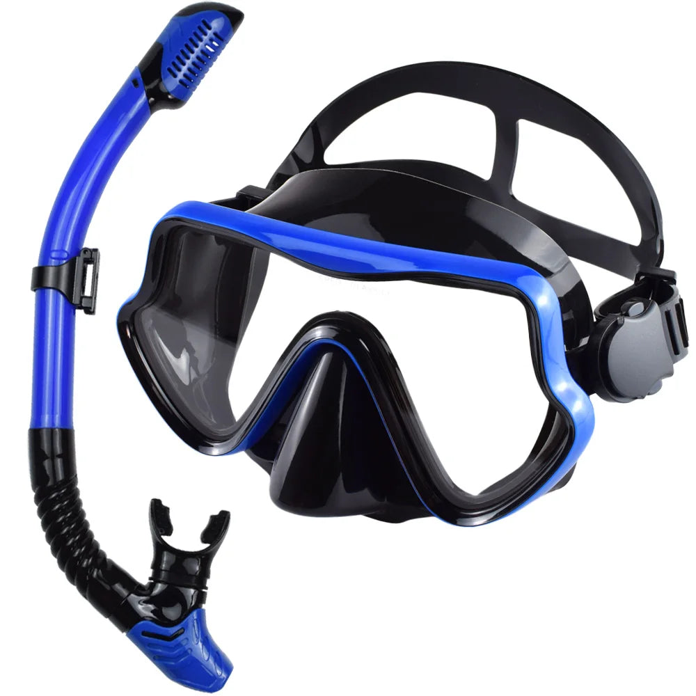 Tempered Glass Scuba Mask Set – Panoramic Snorkeling Gear for Adults