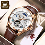 OLEVS Automatic Mechanical Watch – Leather Strap Flywheel for Business Casual