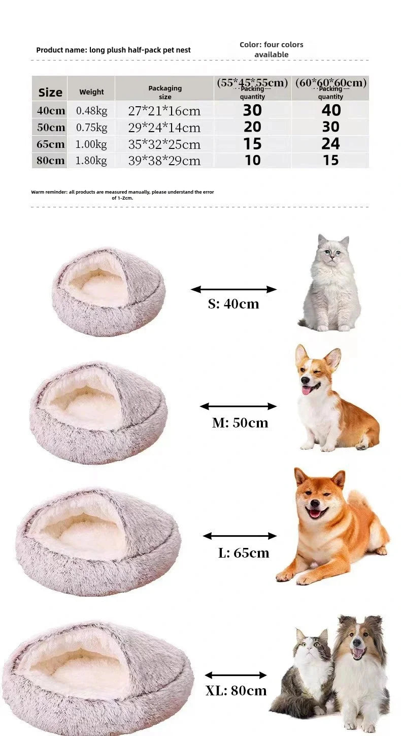 Semi-Enclosed Plush Pet Bed – Warm Winter Shell Nest for Cats and Small Dogs