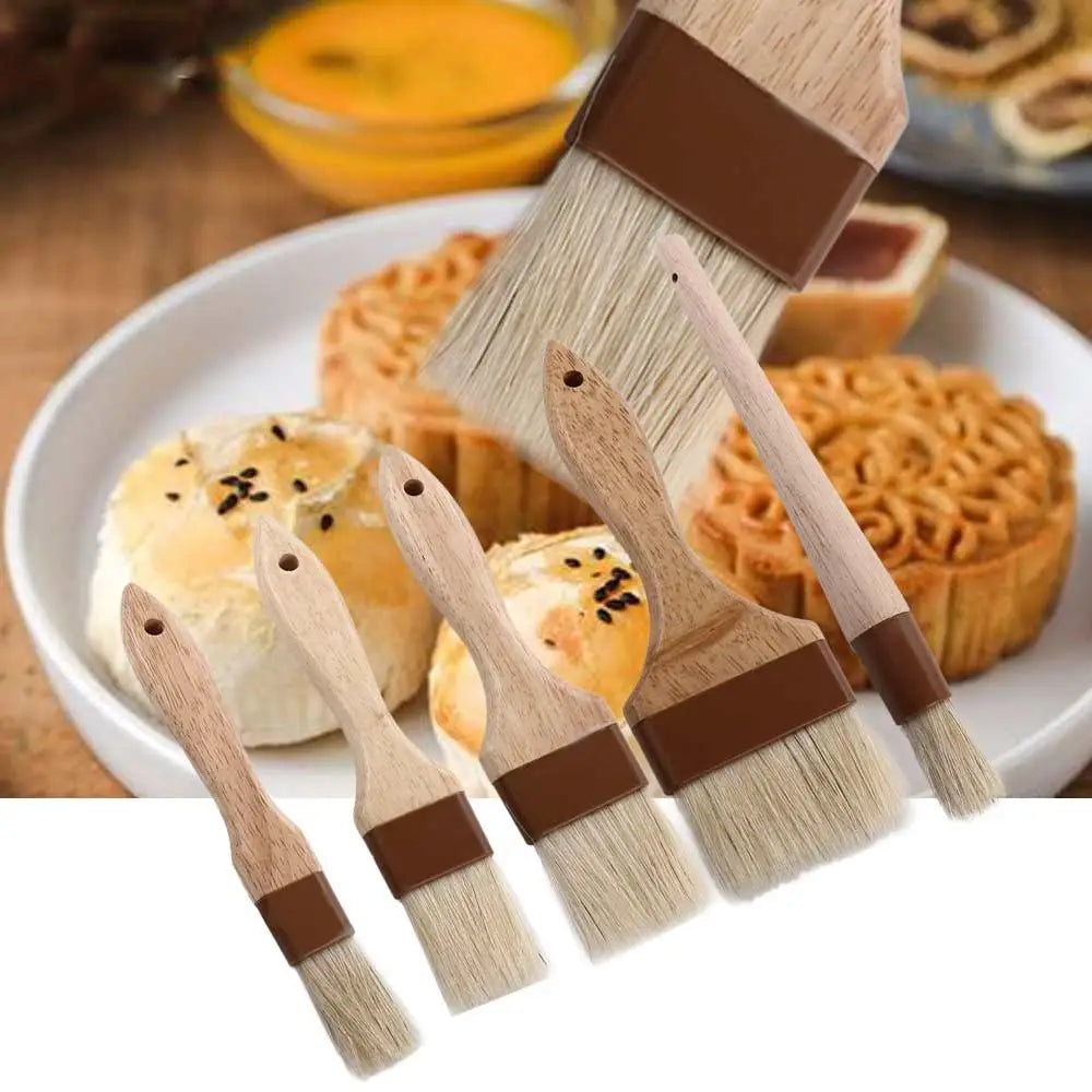 Wooden Bristle Pastry Brush – Flat Oil Basting Tool for Baking and Barbecue