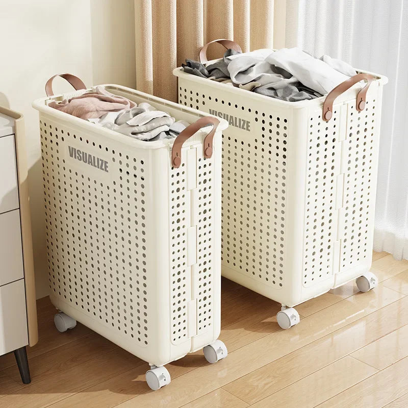 Rolling Laundry Hamper – Large Capacity Collapsible Basket for Bathroom