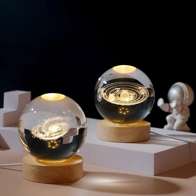 Galaxy Crystal Sphere Night Light – Clear Glass Globe for Home Decor