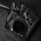Mens Fingerless Leather Gloves – Goatskin Motorcycle Driving for Cycling