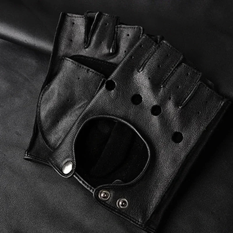 Mens Fingerless Leather Gloves – Goatskin Motorcycle Driving for Cycling