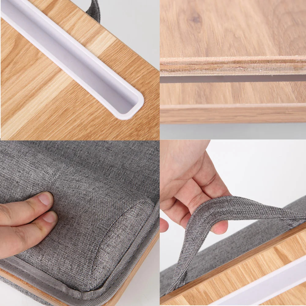 Portable Wooden Laptop Bed Desk – 15 Inch Lap Tray with Cushion for Study