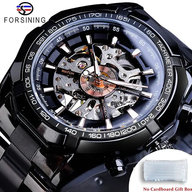 Skeleton Mechanical Watch – Stainless Steel Waterproof Accessory for Men