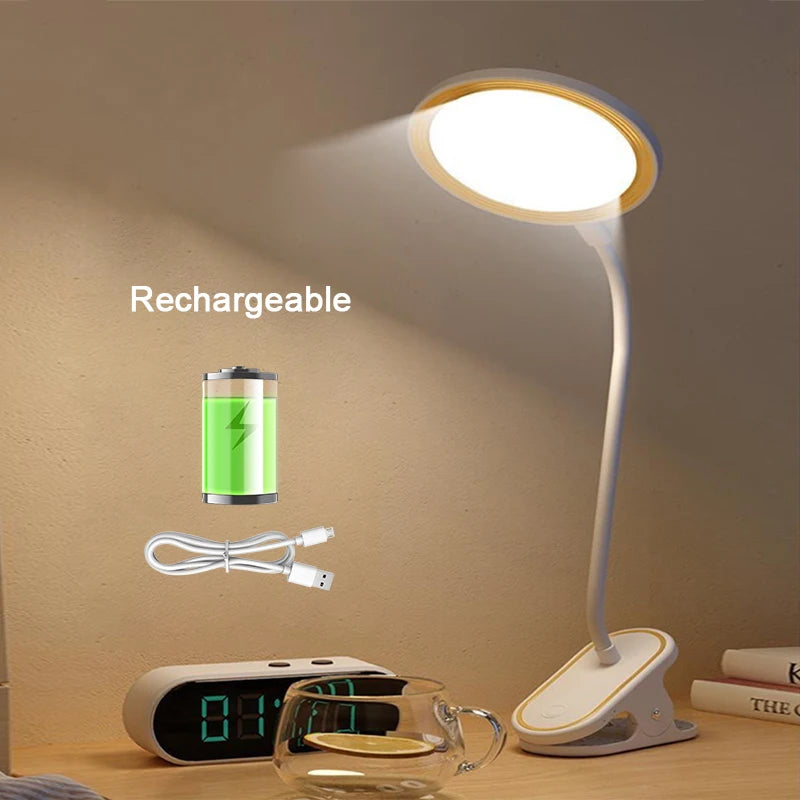 Rechargeable Clip-On LED Desk Lamp – Eye-Protection Light for Bedside Reading