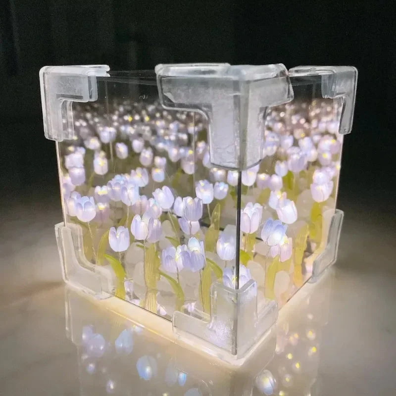 DIY Tulip Flower Sea Cube Night Lamp – Handmade Creative Gift for Girlfriend