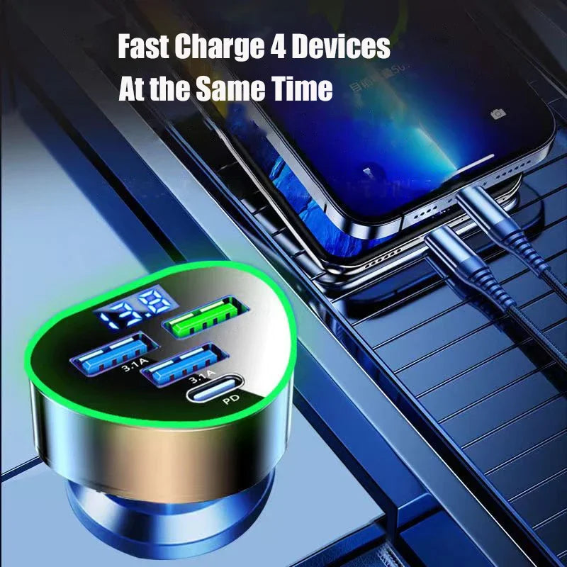 USB C Car Phone Charger – Fast Charging Adapter with LED Voltage Display