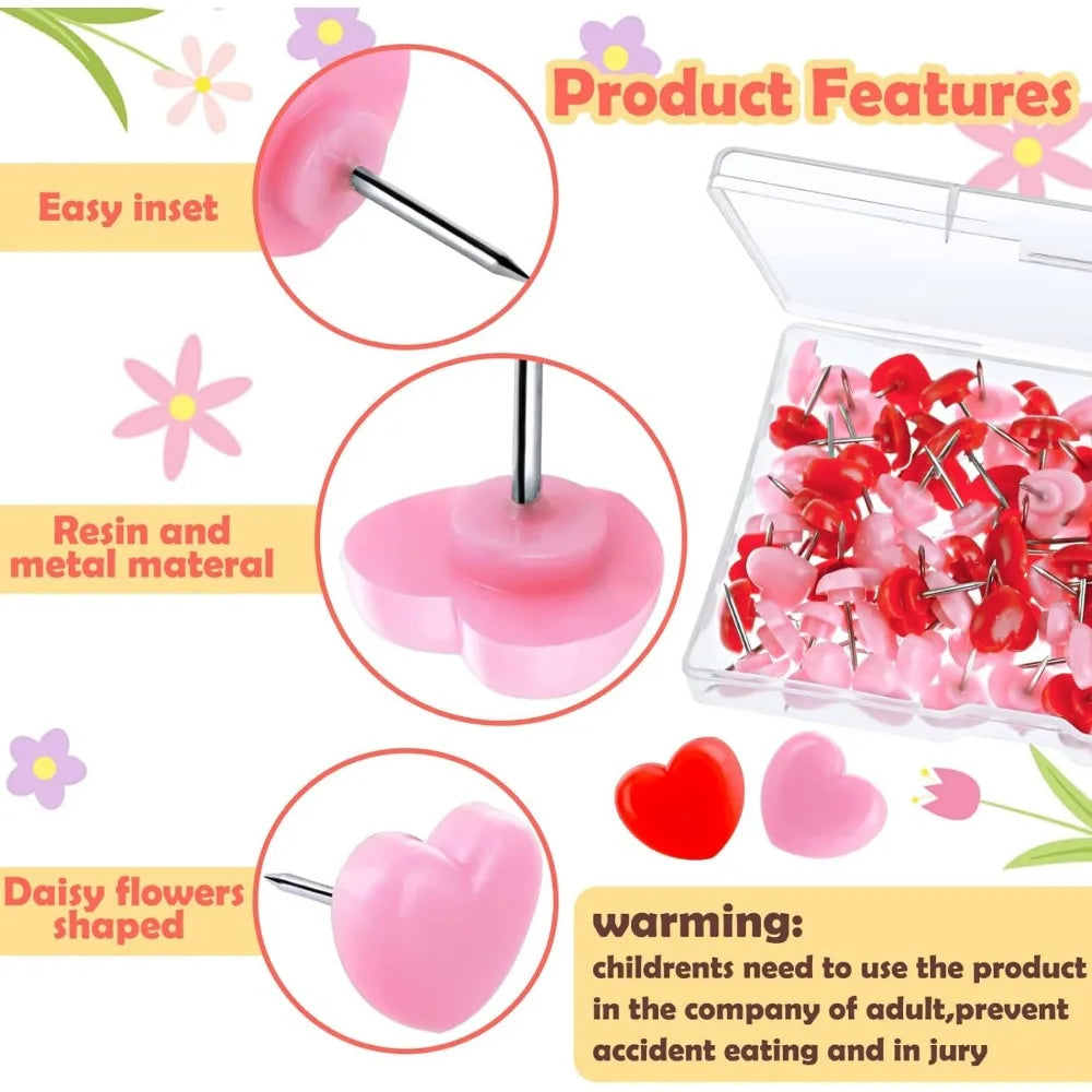 Heart Push Pins – Decorative Red Thumbtacks for Cork Boards and Office Decor