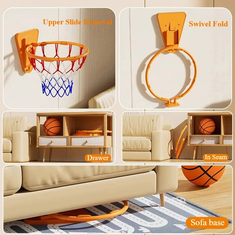 Wall Mounted Basketball Hoop – Foldable Mute Design for Kids Indoor Training