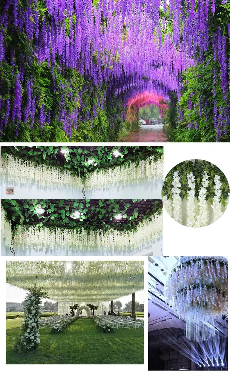 Silk Wisteria Hanging Vines – 110cm Artificial Flower Garland for Wedding Decor
