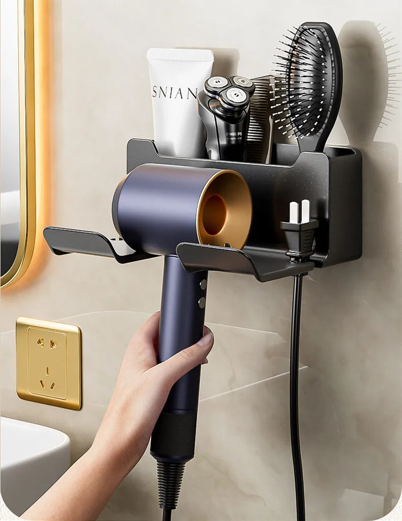 Bathroom Wall Organizer – Hair Dryer Holder with Storage Baskets for Vanity