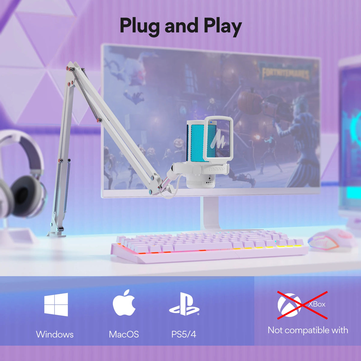 USB Condenser Gaming Microphone – RGB Noise Canceling Mic for PC Streaming