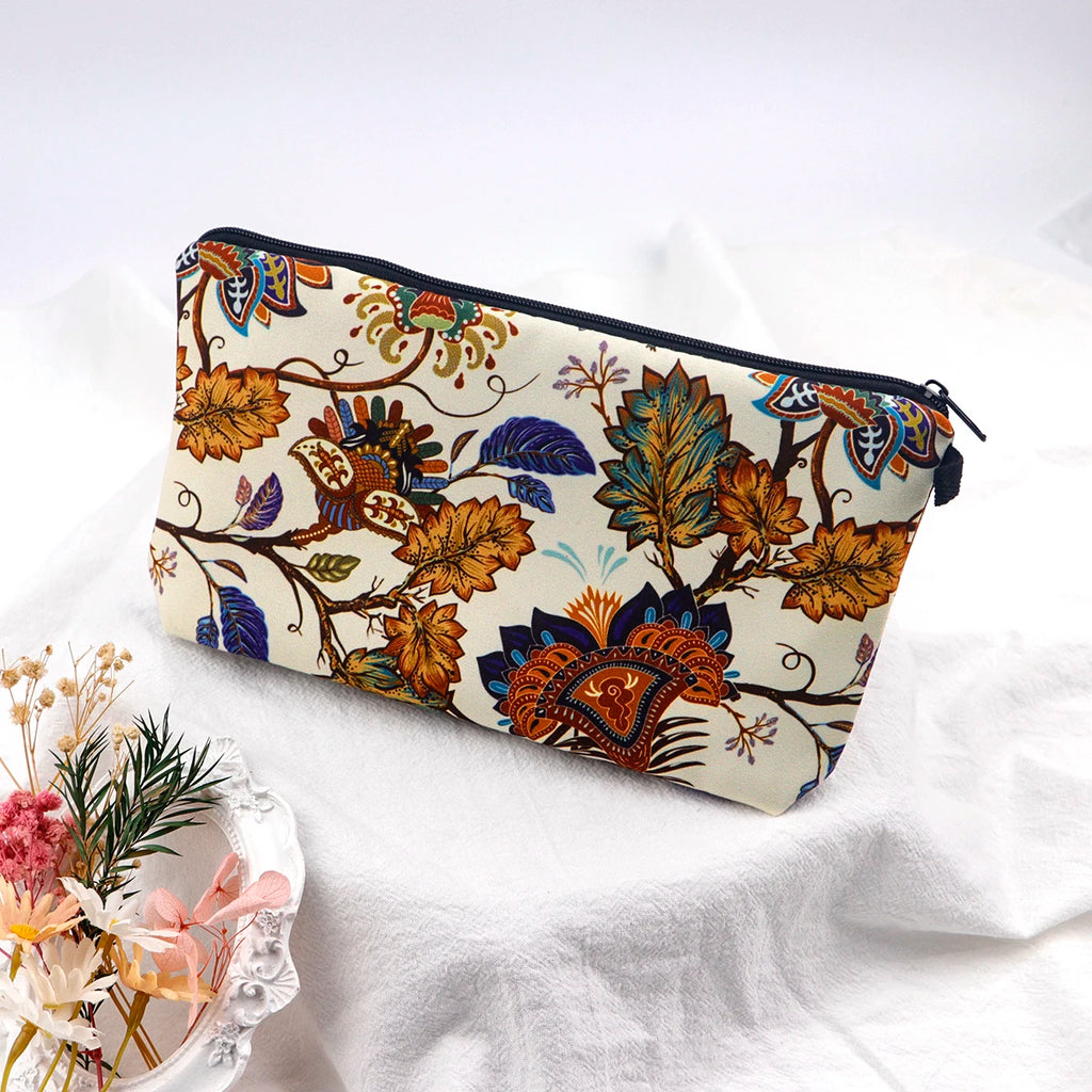 Floral Zipper Makeup Bag – Portable Travel Cosmetic Organizer for Women