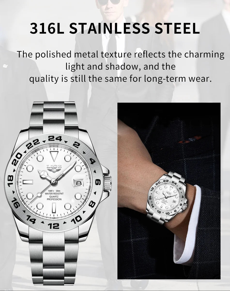 Luxury Steel Quartz Watch – Waterproof Military Sport Accessory for Men