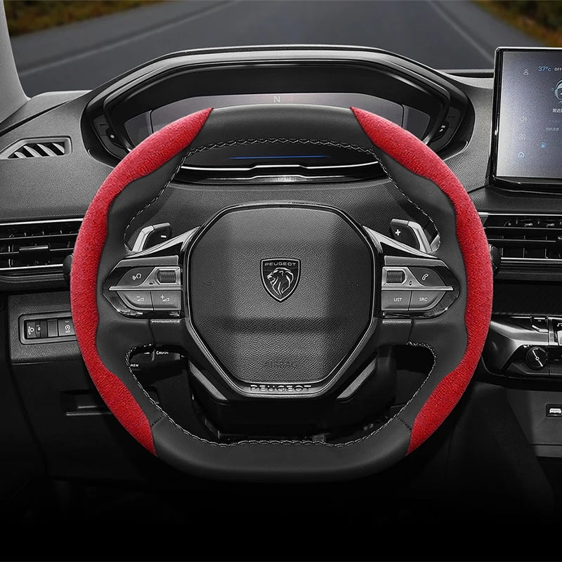 Suede Steering Wheel Cover – Anti-Slip Segmented Grip for Peugeot Vehicles