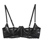Wetlook Leather Push Up Bralette – Underwire Lace Lingerie for Sexy Cosplay