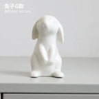 Ceramic Rabbit Figurine – White Porcelain Bunny Decor for Home Office