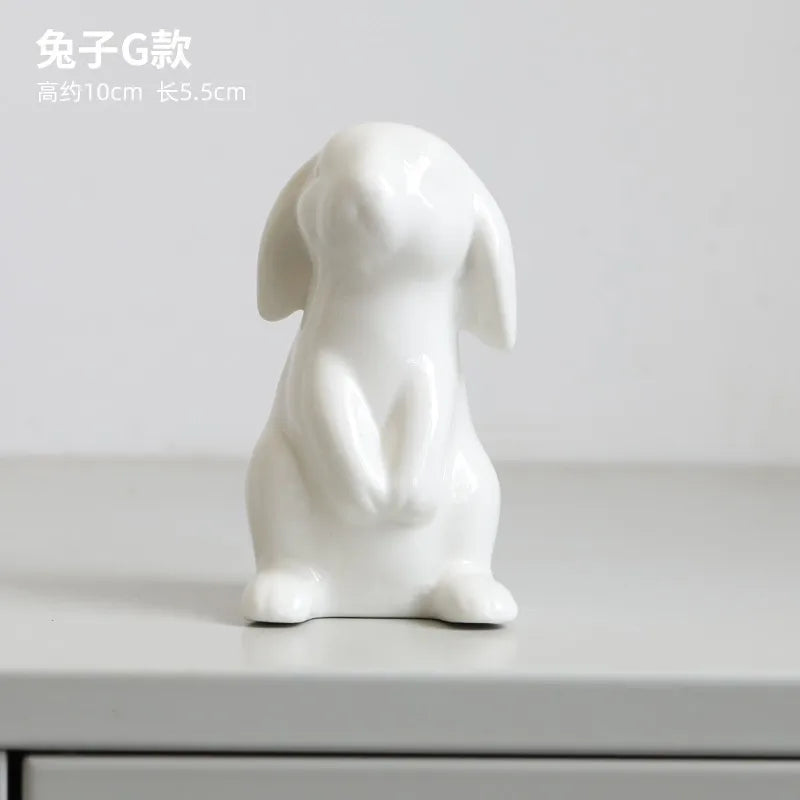 Ceramic Rabbit Figurine – White Porcelain Bunny Decor for Home Office