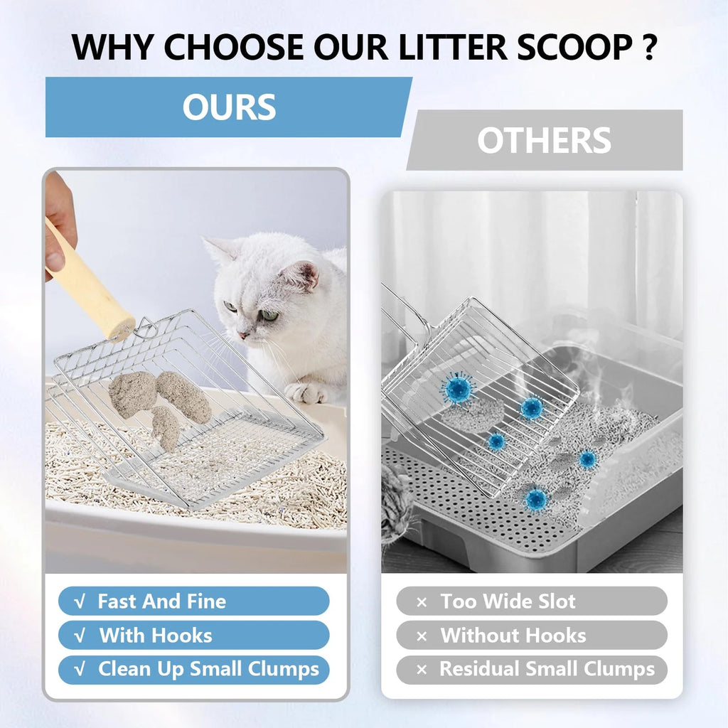Stainless Steel Pet Litter Scoop – Long Handle Tool for Cat Hygiene