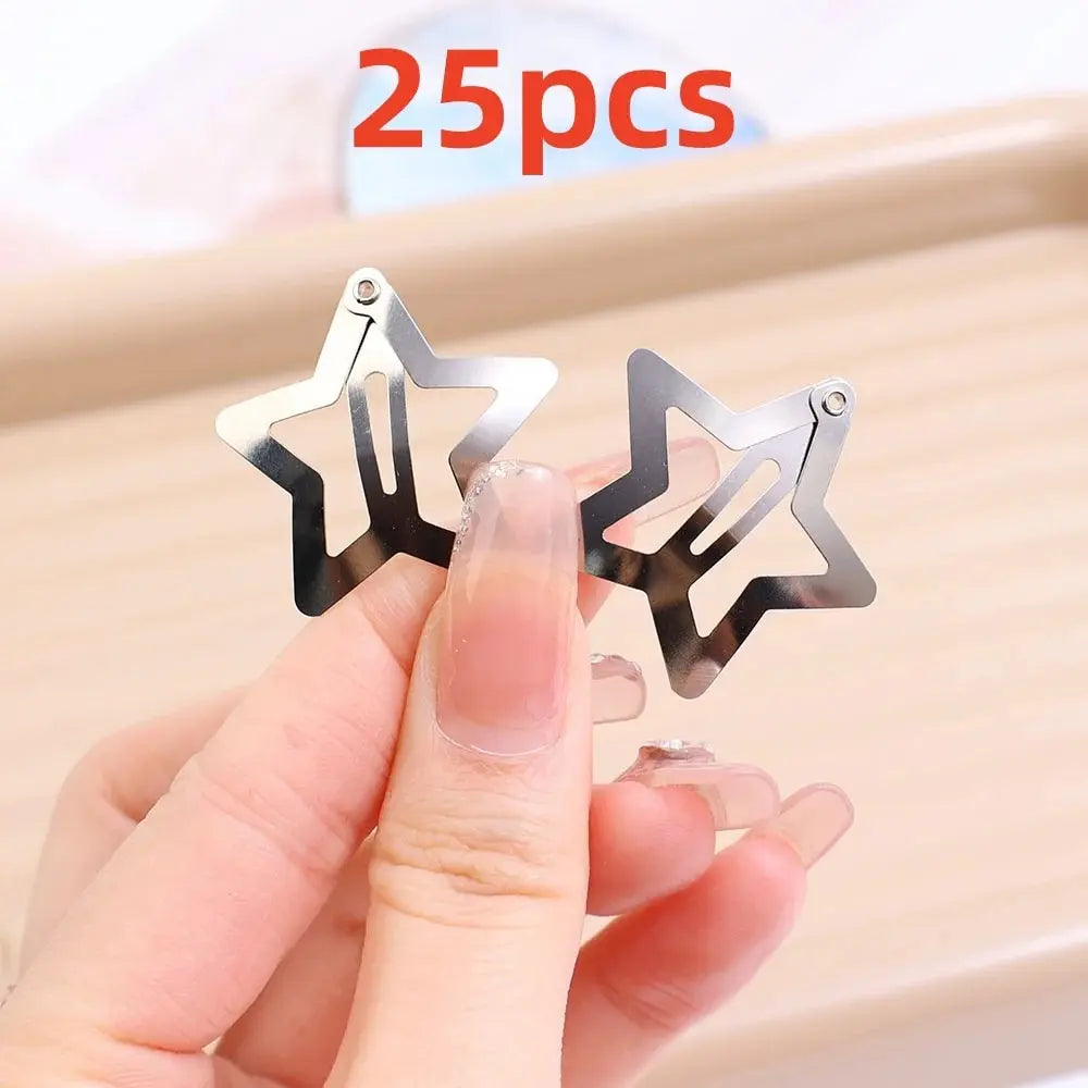 Silver Star Snap Hair Clips – Metal Y2K Barrettes for Girls Hairstyles