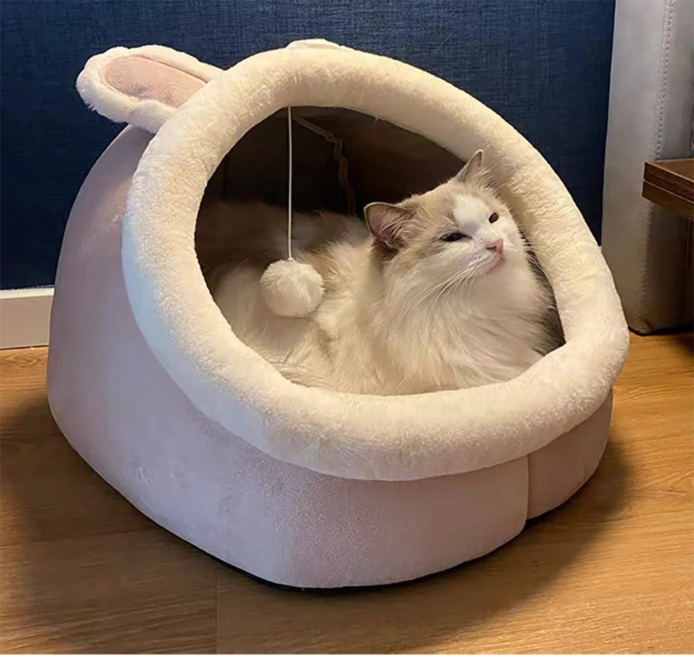 Foldable Cave Cat Bed – Washable Plush Sleeping Mat for Small Pets