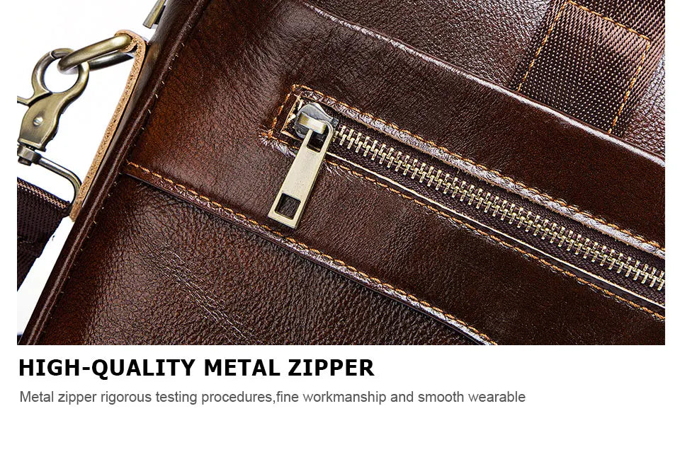 Genuine Leather Men Briefcase – Professional Laptop Messenger for Business