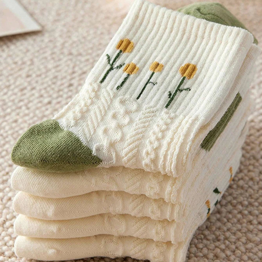 Cartoon Print Midlength Socks – Soft Cotton Casual Wear for Women