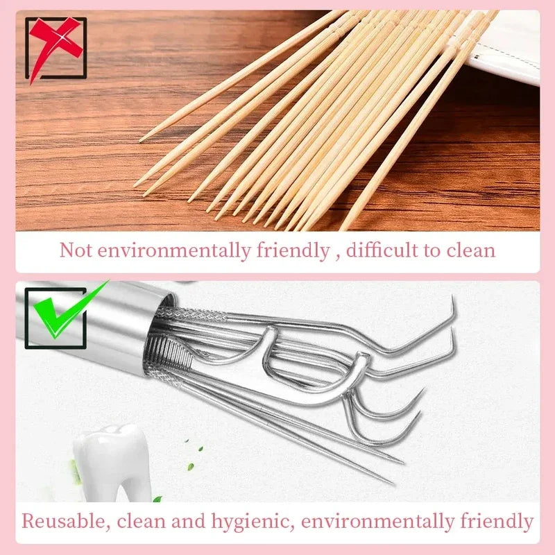 Stainless Steel Toothpick Set – Portable Oral Care Tools for Dental Hygiene
