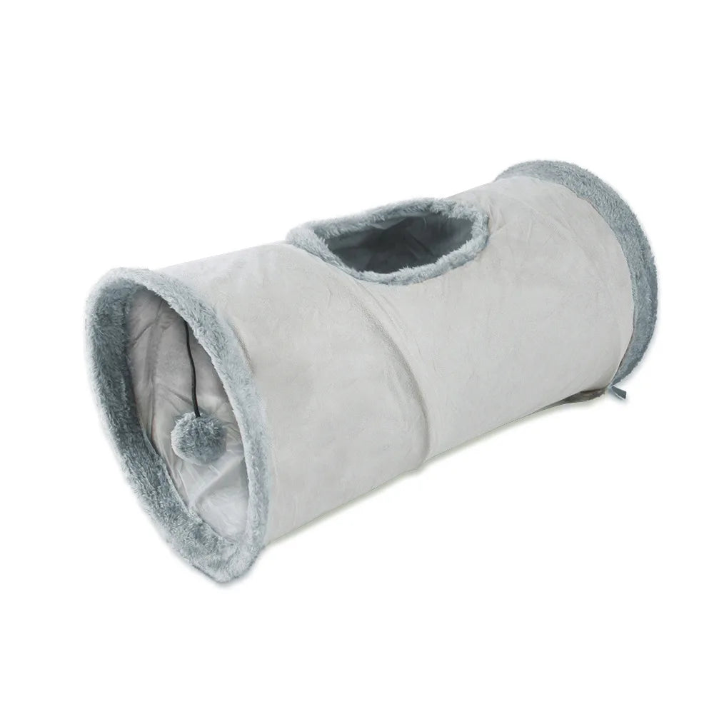 Foldable Suede Cat Tunnel – Porous Interactive Tube for Pet Entertainment