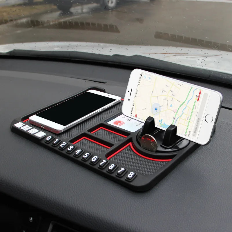 Silicone Dashboard Phone Pad – 4-in-1 Parking Number Card for Car Navigation