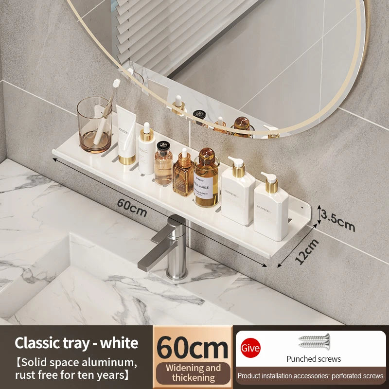 Aluminum Bathroom Wall Shelf – Punch-Free Storage for Kitchen and Toilet